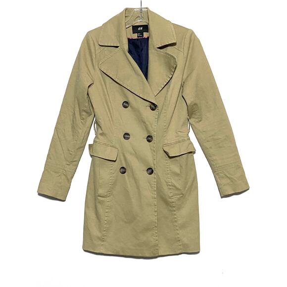 H&M Jackets & Blazers - H&M Khaki Trench Coat Womens 6 Double Breasted Classic Timeless Preppy Office